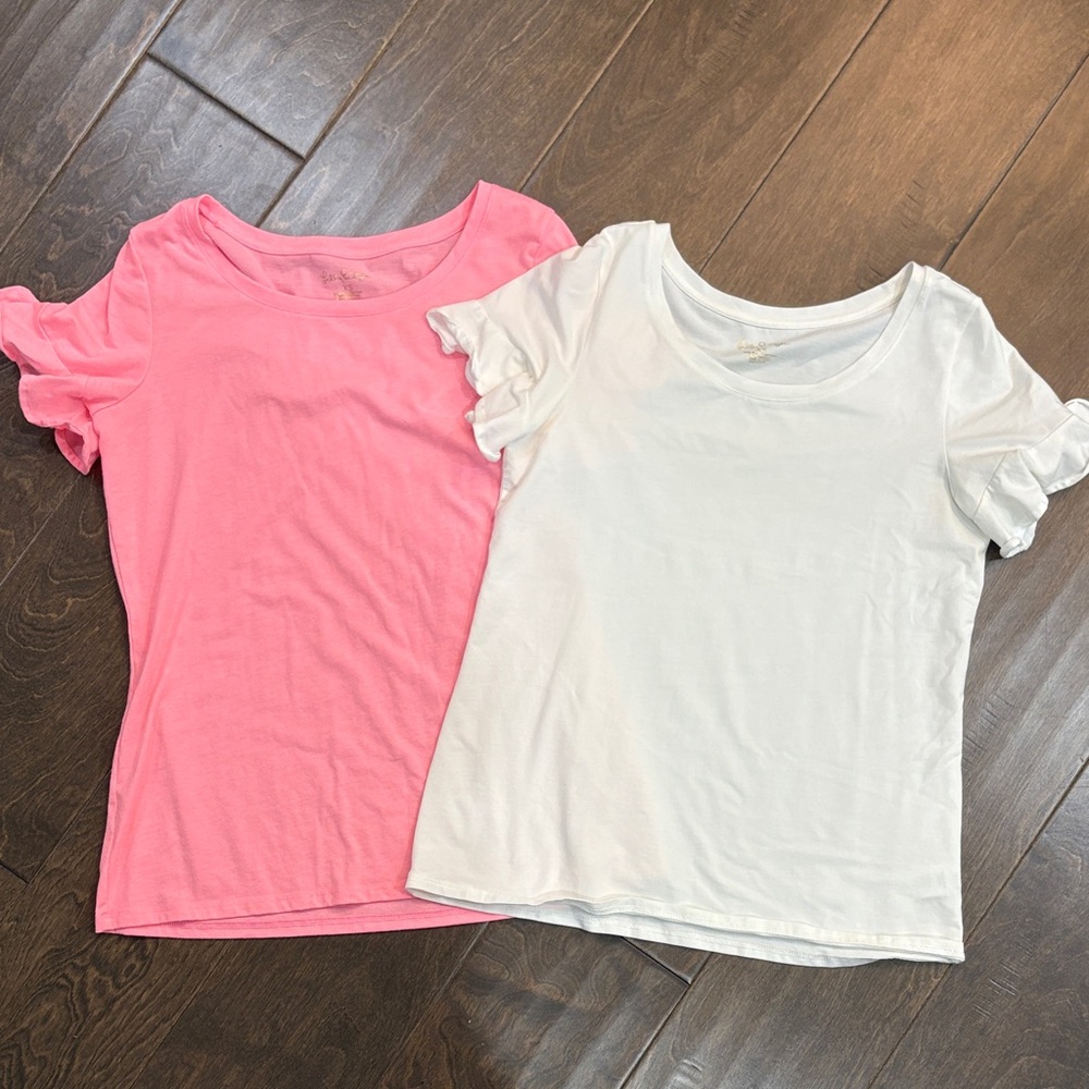 Lilly Pulitzer Pink and White Ruffle Sleeve Tees